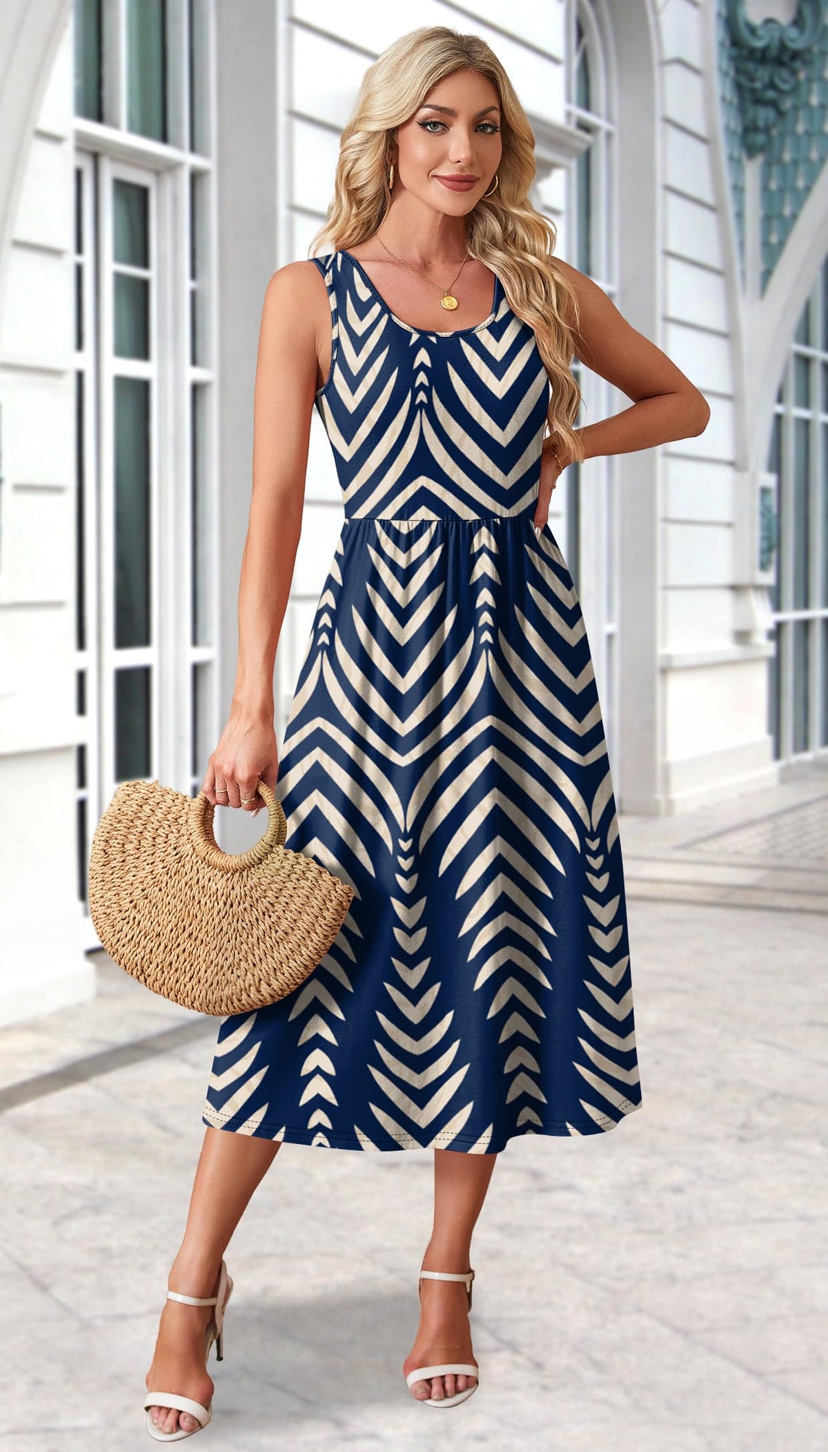 Ayla Navy Print Midi Dress