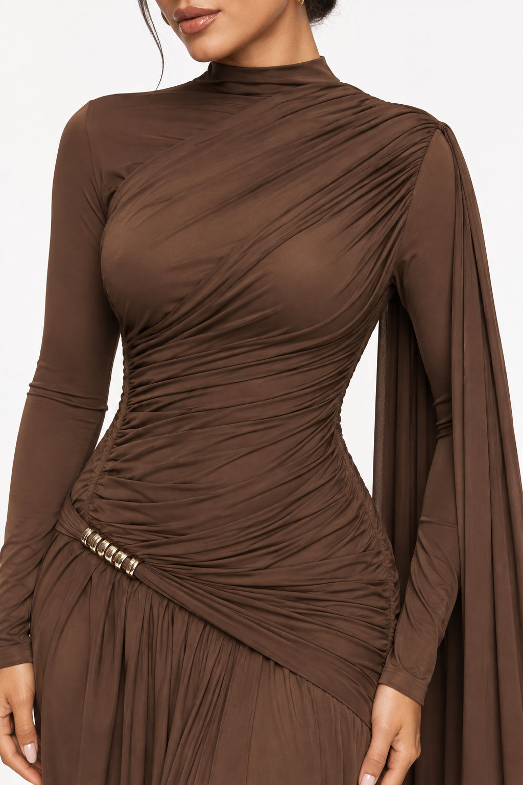 Isla Mocha Draped Maxi Dress