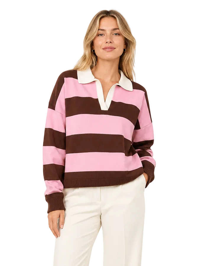 Lena Striped Polo Sweater