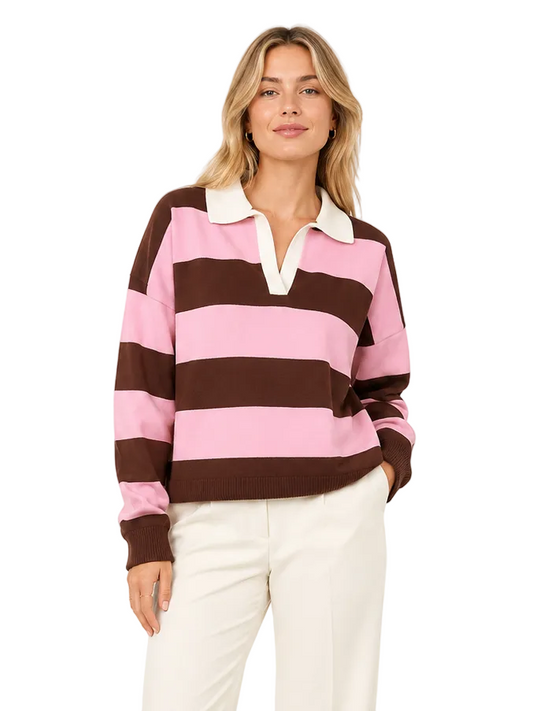 Lena Striped Polo Sweater