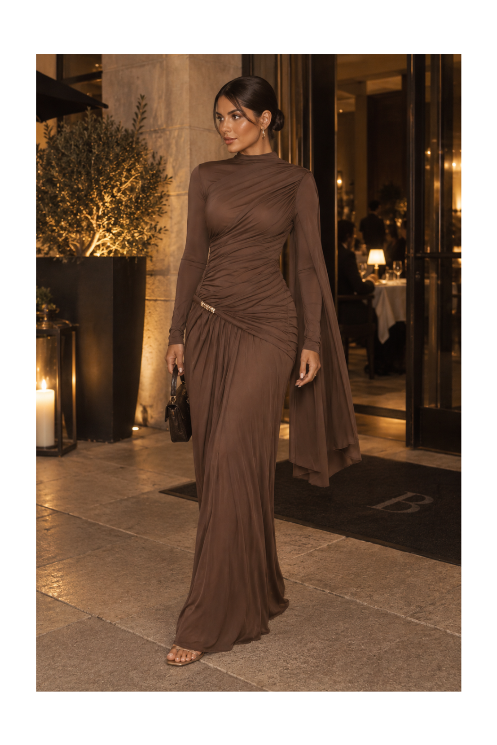 Isla Mocha Draped Maxi Dress