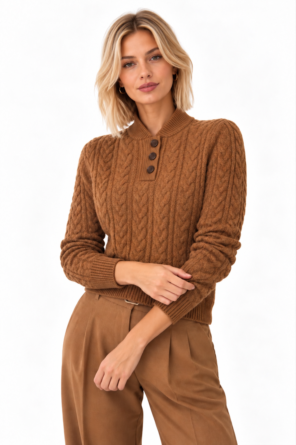 Camille Cable-Knit Button-Up Sweater