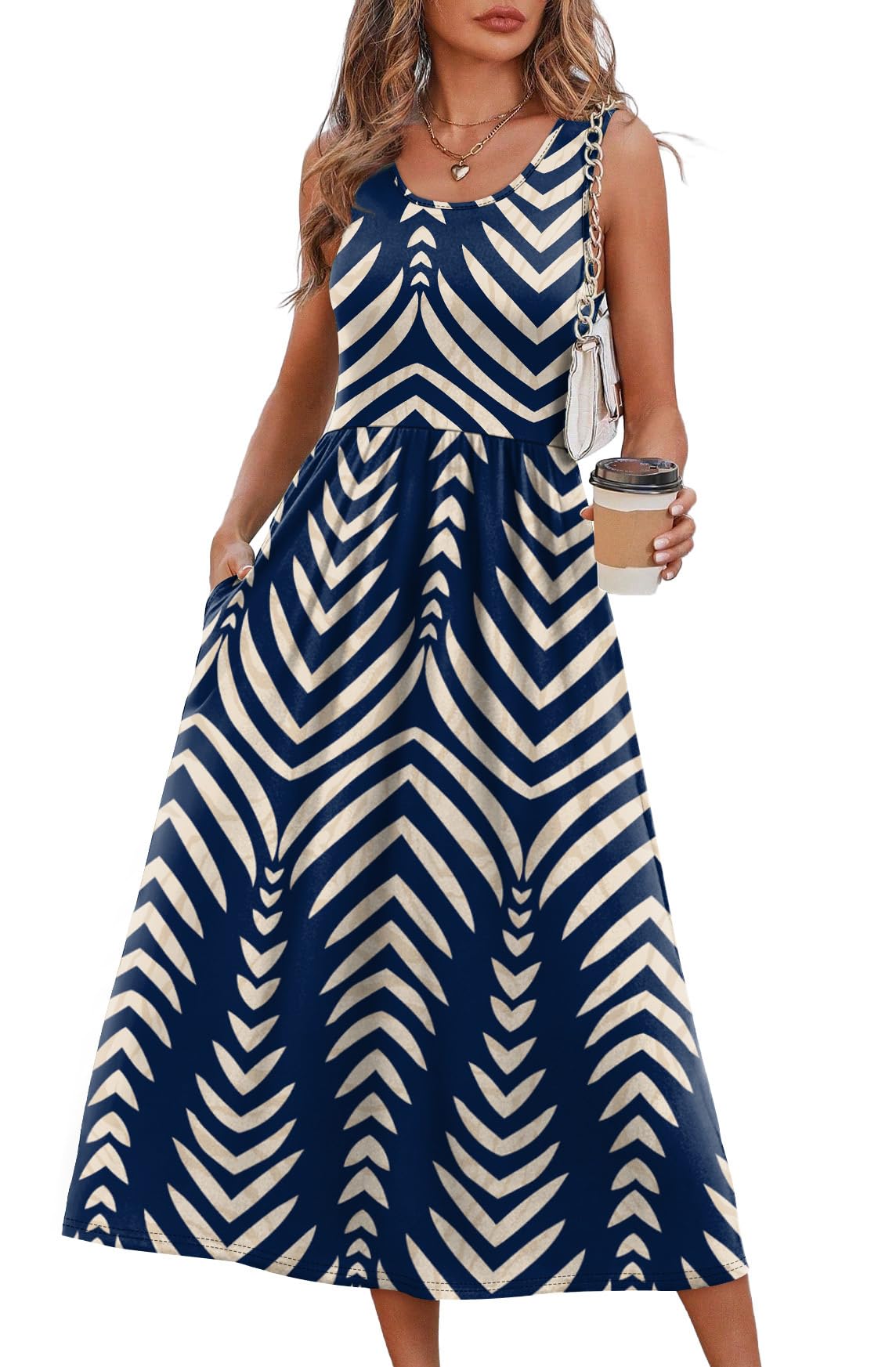 Ayla Navy Print Midi Dress