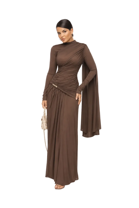 Isla Mocha Draped Maxi Dress