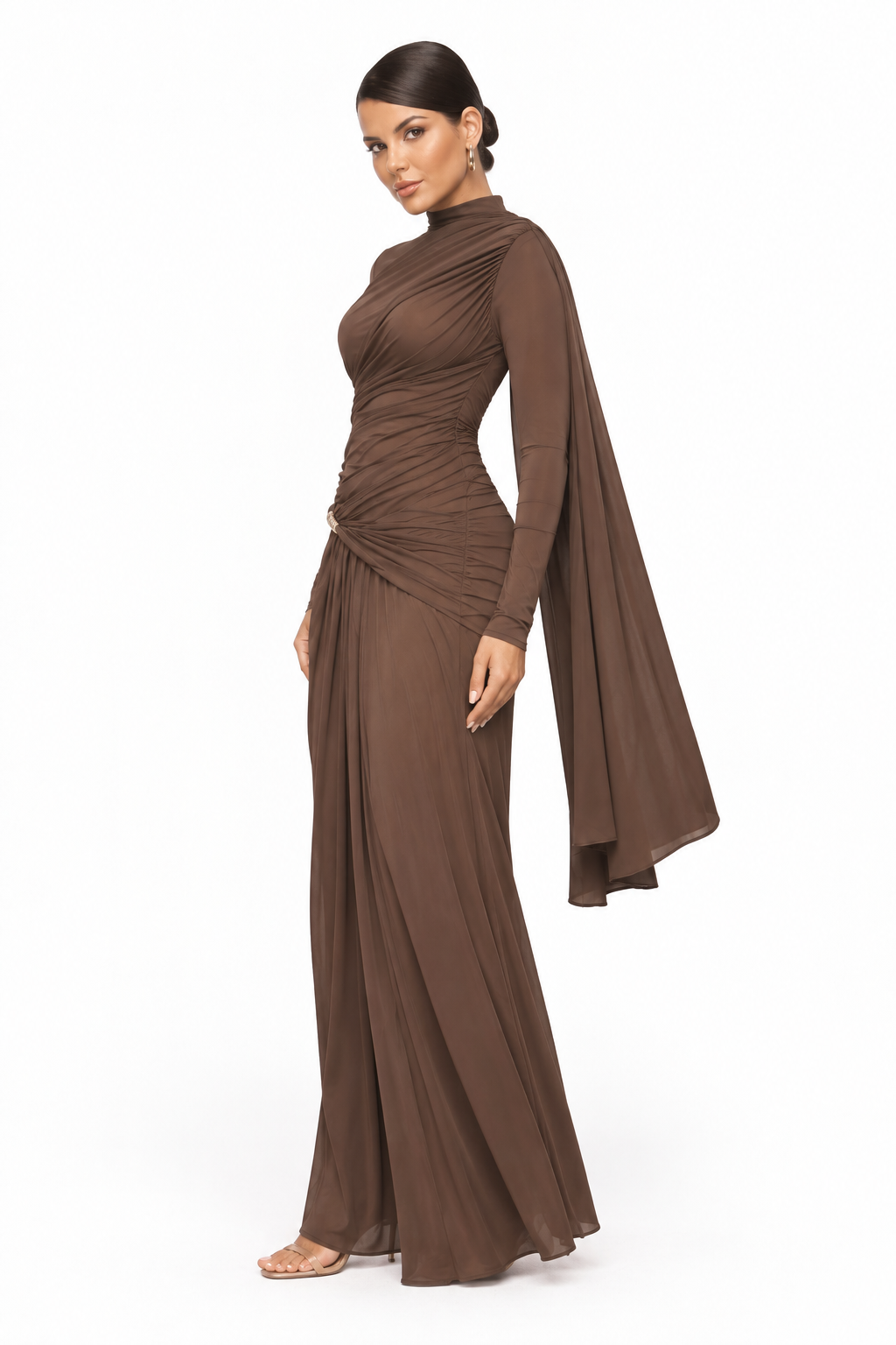 Isla Mocha Draped Maxi Dress