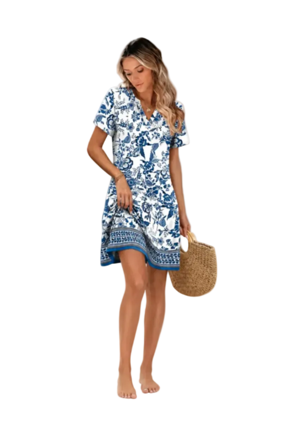 Elara Blue Floral Mini Dress